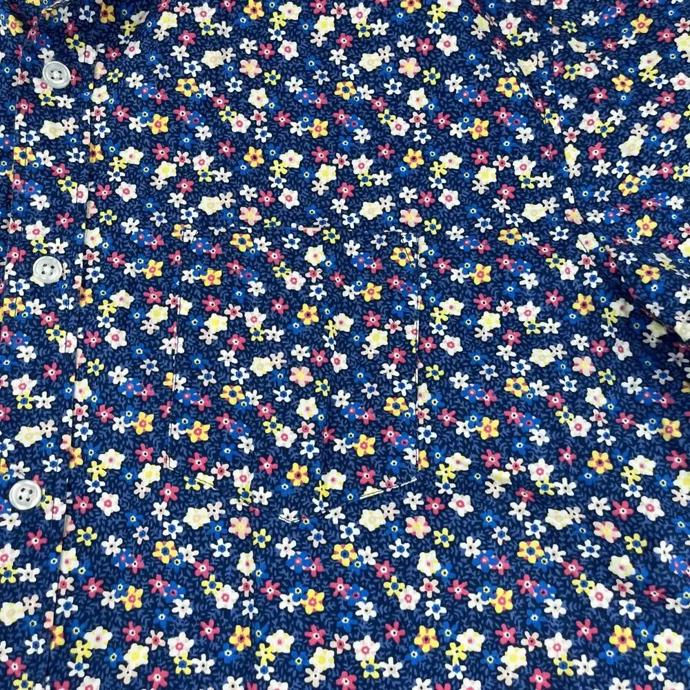 J Crew Flex Shirt XL Blue Colorful Floral Print Button Up Short Sleeve Mens
